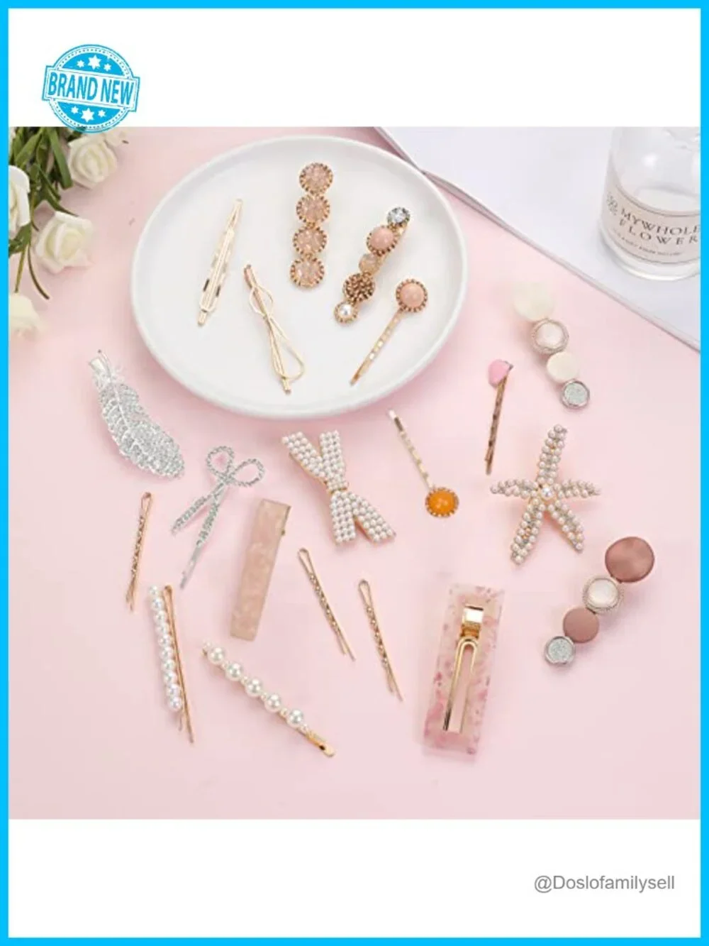 20 Piece Pearl Acrylic Hair Clip Set Barrettes Bobby Pins Hair Accessories